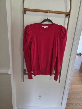 Vine & Love Bright Red Puff Shoulder Crewneck Sweater